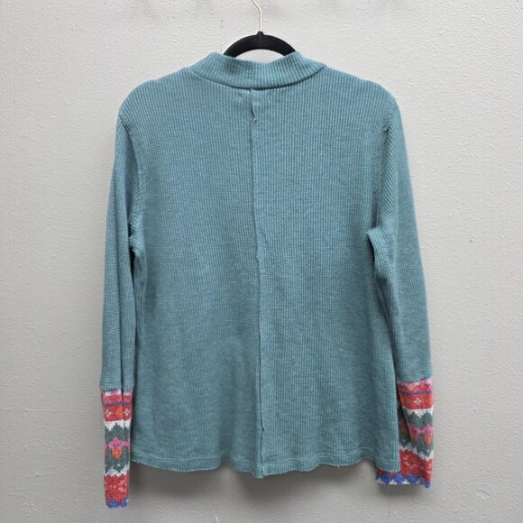 Maurices Sweater Womens XL Teal Waffle Knit Mock Neck Pattern Cuff Casual - Picture 4 of 10